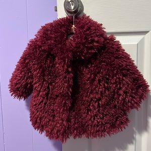 Janie and Jack wine color faux fur coat, 12-18 months